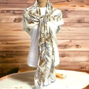 LOFT Scarf Wrap Shawl Womens Oversized Lightweight Leaf‎ Print Casual